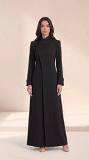 The Kholoud Asymmetric Fold Collar Abaya, in Black, front view
