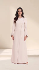 The Lamees Asymmetric Button Abaya, in Pink, front view