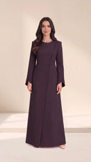 The Lamees Asymmetric Button Abaya, in Dark Purple, front view