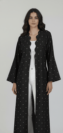 The Lina Minimal Polka Dot Abaya with Scalloped Front - TAL by The Abaya Lab