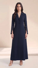 The Lubna Pearl Split Sleeve Abaya, in Navy, front view