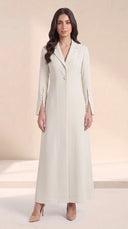 The Lubna Pearl Split Sleeve Abaya, in Off White, front view