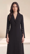 The Lubna Pearl Split Sleeve Abaya, in Black, front view