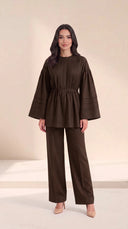 The Maysoon Pintuck Tie Waist Set, in Mocha Brown, front view