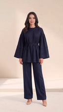 The Maysoon Pintuck Tie Waist Set, in Navy, front view