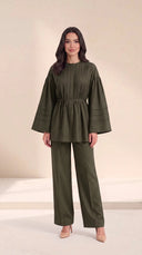 The Maysoon Pintuck Tie Waist Set, in Green, front view