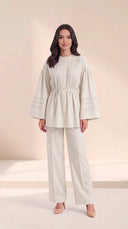 The Maysoon Pintuck Tie Waist Set, in Off White, front view
