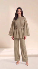 The Maysoon Pintuck Tie Waist Set, in Sage, front view