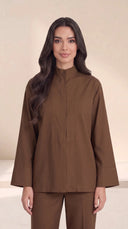 The Nafisa Bib Front Placket Set, in Mocha Brown, front view