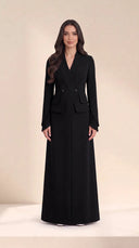 The Nahed Pleated Tulip Cuff Abaya, in Black, front view