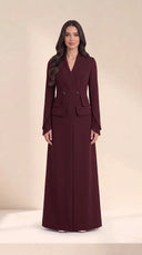 The Nahed Pleated Tulip Cuff Abaya, in Burgundy, front view