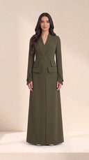 The Nahed Pleated Tulip Cuff Abaya, in Green, front view