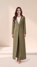 The Nahla Buttoned Shoulder Tab Abaya, in Green, front view