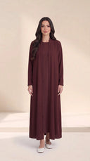 The Nashwa Scalloped Front Edge Abaya, in Burgundy, front view