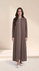 The Nashwa Scalloped Front Edge Abaya, in Mocha Brown, front view
