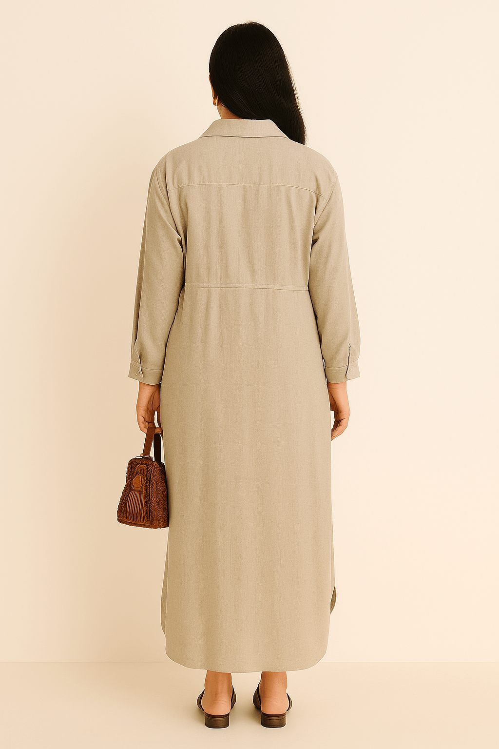 The Nawal Button - Down Shirt Dress – Sandstone Edition - The Abaya Lab