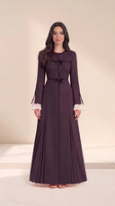 The Nisa Contrast Bow Abaya with Pleated Panels - TAL by The Abaya Lab