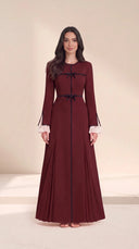 The Nisa Contrast Bow Abaya with Pleated Panels - TAL by The Abaya Lab