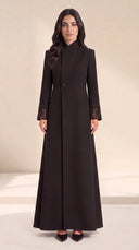 The Nouran Lattice Cutout Cuff Abaya, in Black, front view