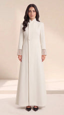 The Nouran Lattice Cutout Cuff Abaya, in Off White, front view