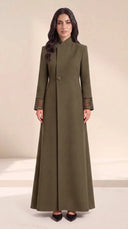 The Nouran Lattice Cutout Cuff Abaya, in Green, front view