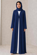 The Reham Floral Embellished Clasp Abaya, in Navy, front view