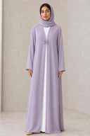 The Reham Floral Embellished Clasp Abaya, in Light Purple, front view