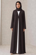 The Reham Floral Embellished Clasp Abaya, in Brown, front view