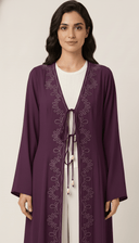 The Renaad Embroidered Tie - Front Open Abaya - TAL by The Abaya Lab