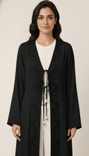The Renaad Embroidered Tie - Front Open Abaya - TAL by The Abaya Lab