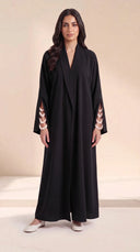 The Randa Beaded Slit Cuff Abaya, in Black, front view