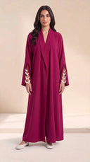 The Randa Beaded Slit Cuff Abaya, in Pink, front view