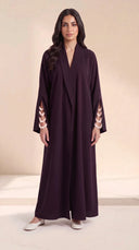 The Randa Beaded Slit Cuff Abaya, in Dark Purple, front view