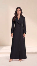 The Rofaida Asymmetric Lapel Abaya, in Black, front view