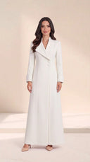 The Rofaida Asymmetric Lapel Abaya, in Off White, front view