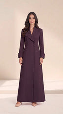 The Rofaida Asymmetric Lapel Abaya, in Dark Purple, front view