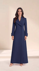 The Rofaida Asymmetric Lapel Abaya, in Navy, front view