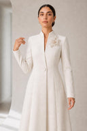 The Ruba Floral Appliqué Collar Abaya, in Off White, front view