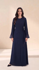 The Ruban Tie-Waist Abaya with Sheer Flared Cuffs - TAL by The Abaya Lab