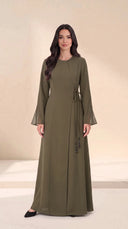 The Ruban Tie-Waist Abaya with Sheer Flared Cuffs - TAL by The Abaya Lab