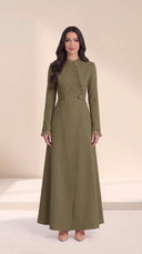 The Rummana Sheer Ruffle Trim Abaya with Buttoned Waist Tabs - TAL by The Abaya Lab