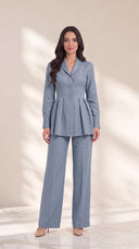 The Ruqaya Pleated Peplum Set, in Blue, front view