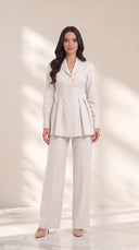 The Ruqaya Pleated Peplum Set, in Off White, front view