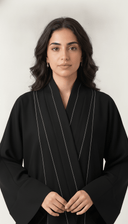 The Saja Contrast Stitch Open Abaya with Shawl Collar - TAL by The Abaya Lab
