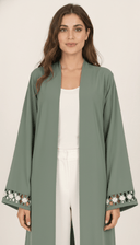 The Salwa Minimal Open Abaya with Floral Cutwork Cuffs - TAL by The Abaya Lab