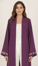 The Salwa Minimal Open Abaya with Floral Cutwork Cuffs - TAL by The Abaya Lab