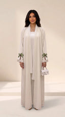 The Shaikha Linen Blend Abaya with Palm Embroidered Cuff Detail - TAL by The Abaya Lab