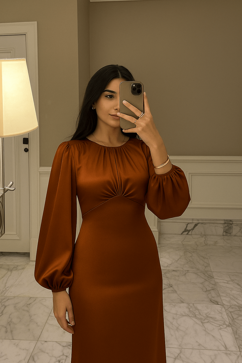 The Sonia Burnt Orange Satin Modest Dress The Sonia Burnt Orange Satin Modest Dress