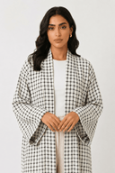 The Suha Soft Linen Open Front Check Abaya - TAL by The Abaya Lab