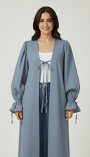 The Sultana Minimal Open Abaya with Balloon Sleeves & Bow Detail - TAL by The Abaya Lab